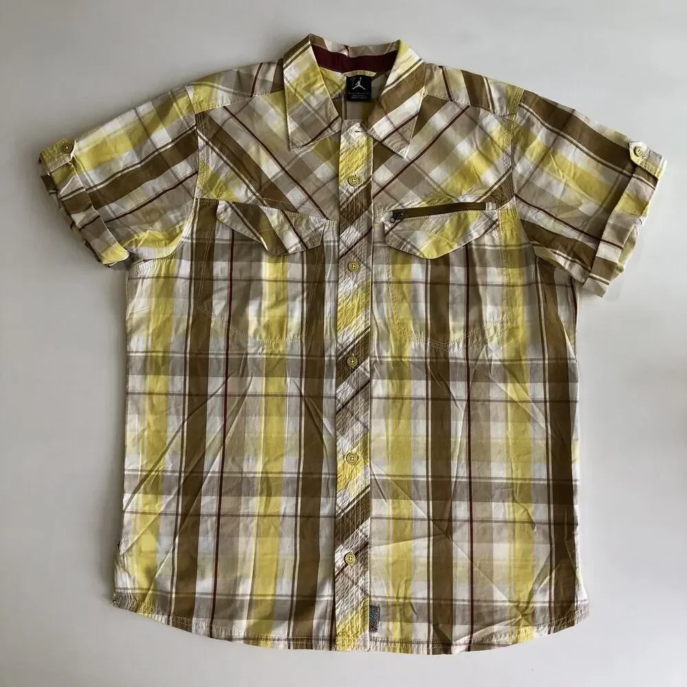 JORDAN Men’s Multicolor SS Plaid S/S Button Slit Shirt Sz L